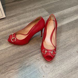 Gucci Gisele Red Leather Horsebit Pumpd